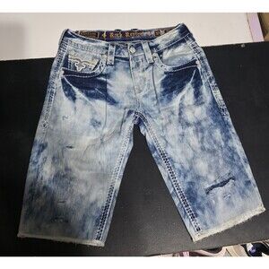 New Rock Revival JAMES Ripped Shorts Distressed Wash Blue Jeans Men’s Size 32